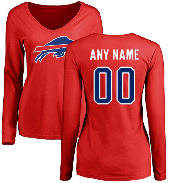 Women Buffalo Bills NFL Pro Line Red Custom Name and Number Logo Slim Fit Long Sleeve T-Shirt